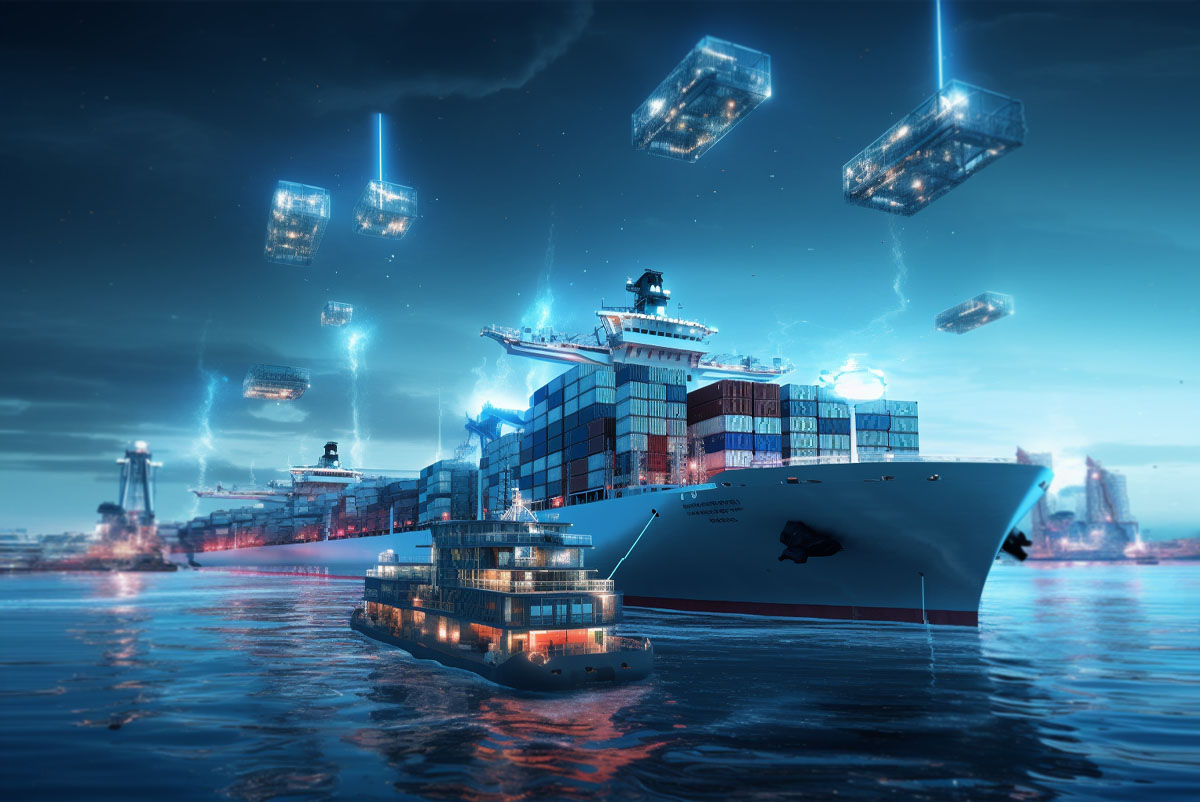 Cargo ship at port representing china to australia shipping with tracking