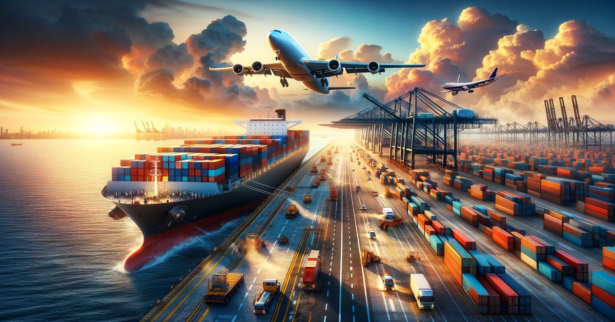 Cargo ship and airplane representing global logistics between China and Mexico