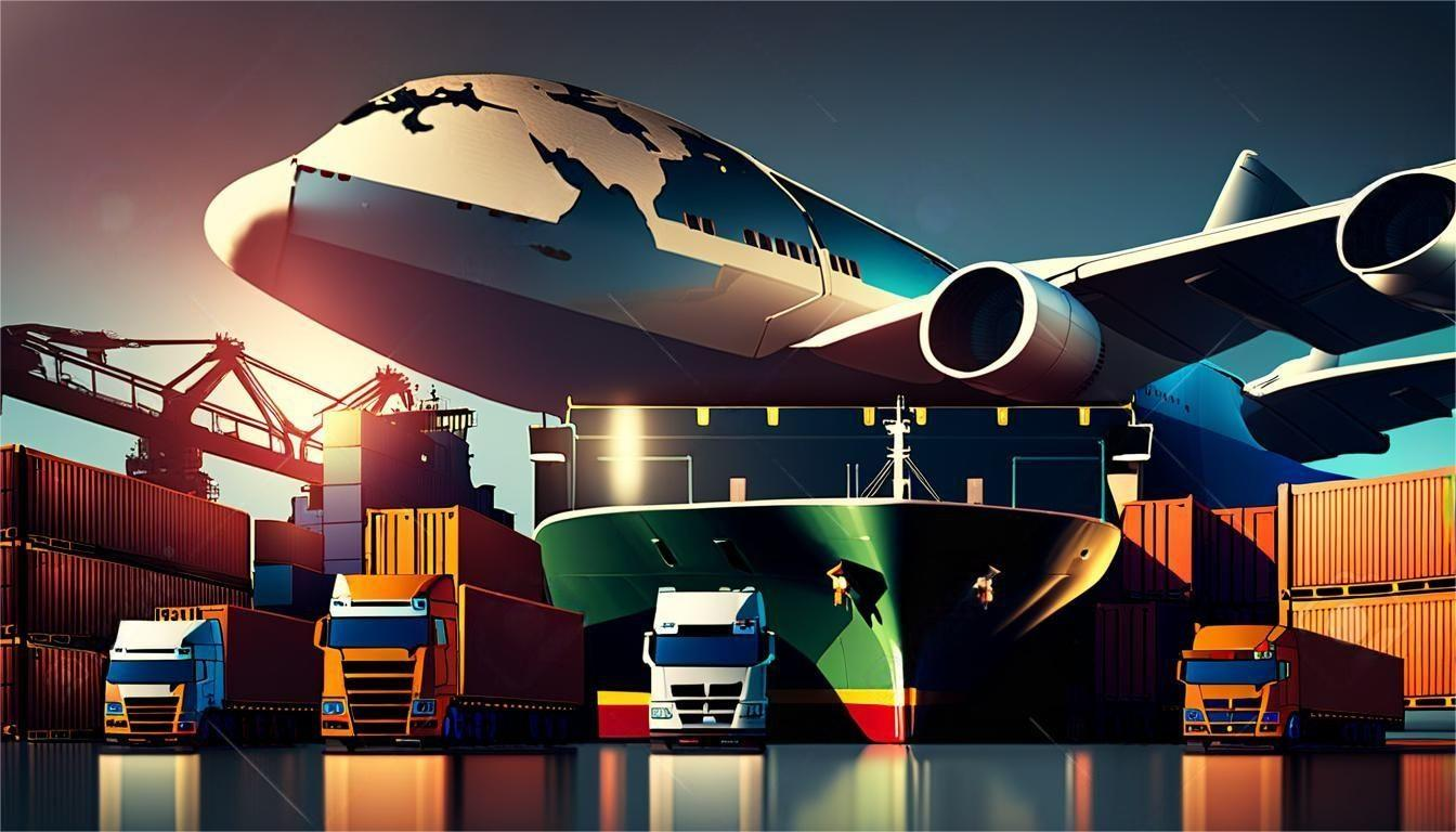 Container ship arriving at a busy port