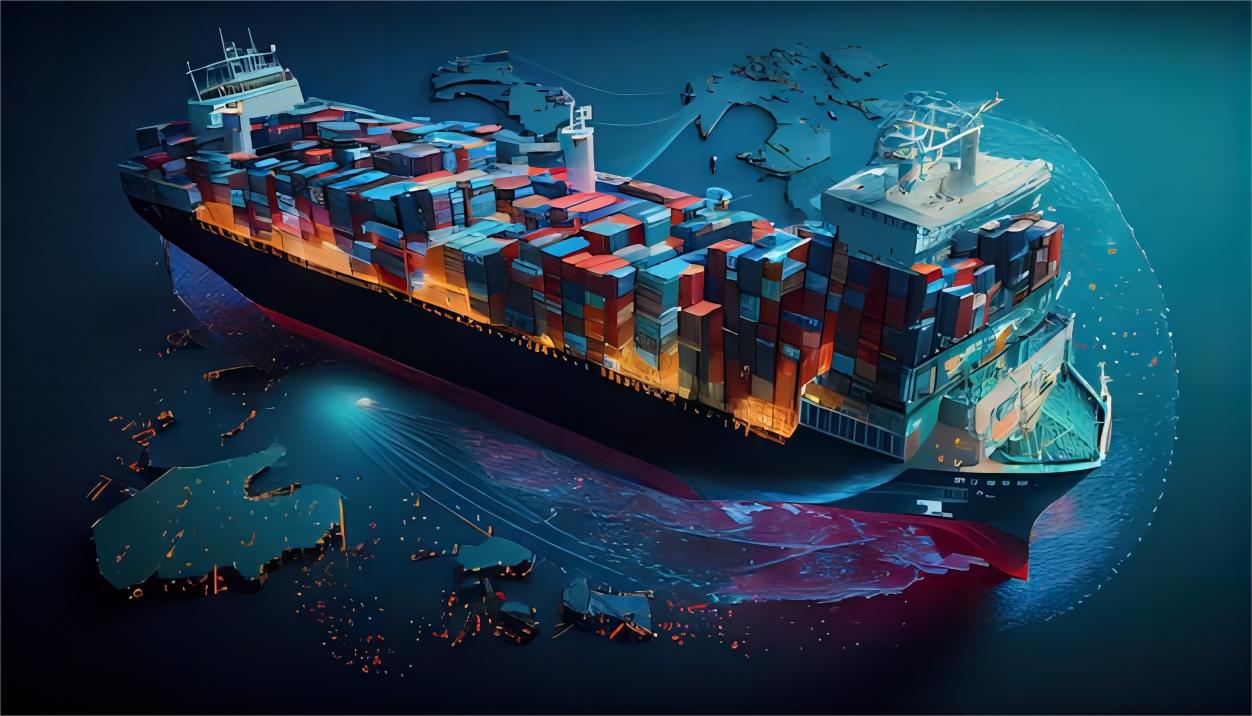 Cargo freight ship traveling from China to France